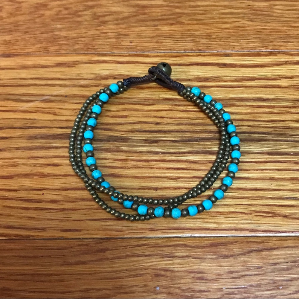Dainty Beaded Turquoise Bracelet Bell Jingle